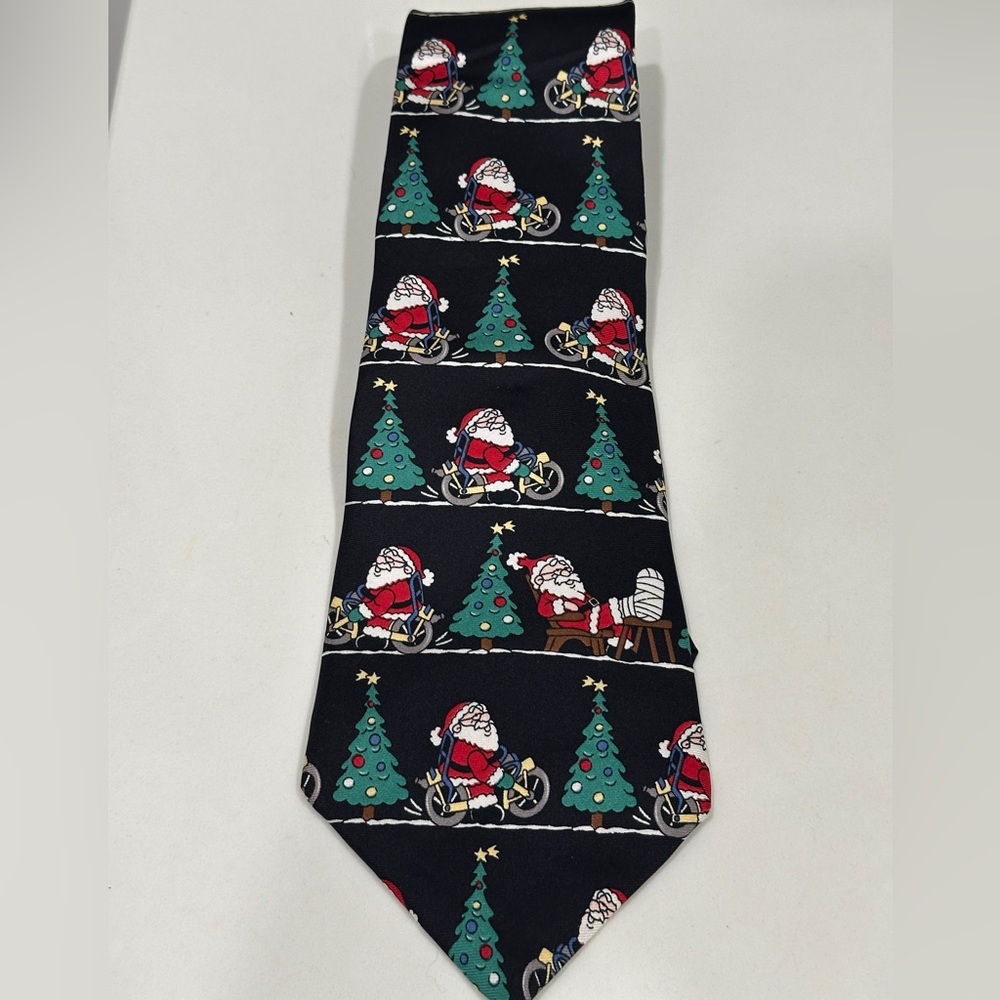 Christmas bicycle bike Santa Claus Christmas silk tie